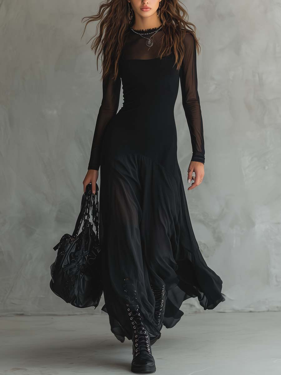 Robe Maxi Loose-fit en Tulle Noir
