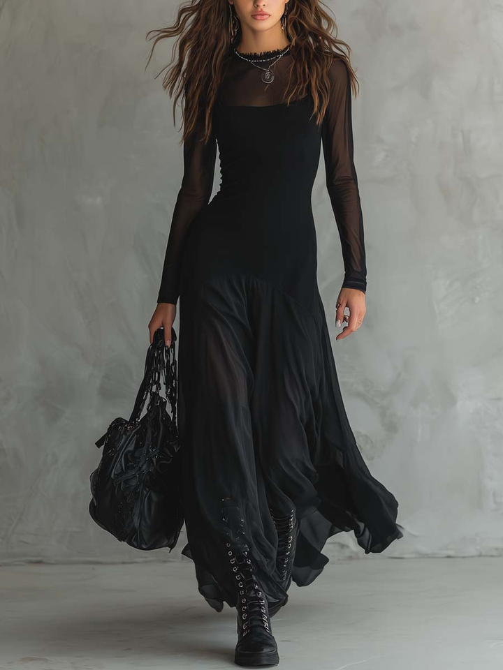 Robe Maxi Loose-fit en Tulle Noir