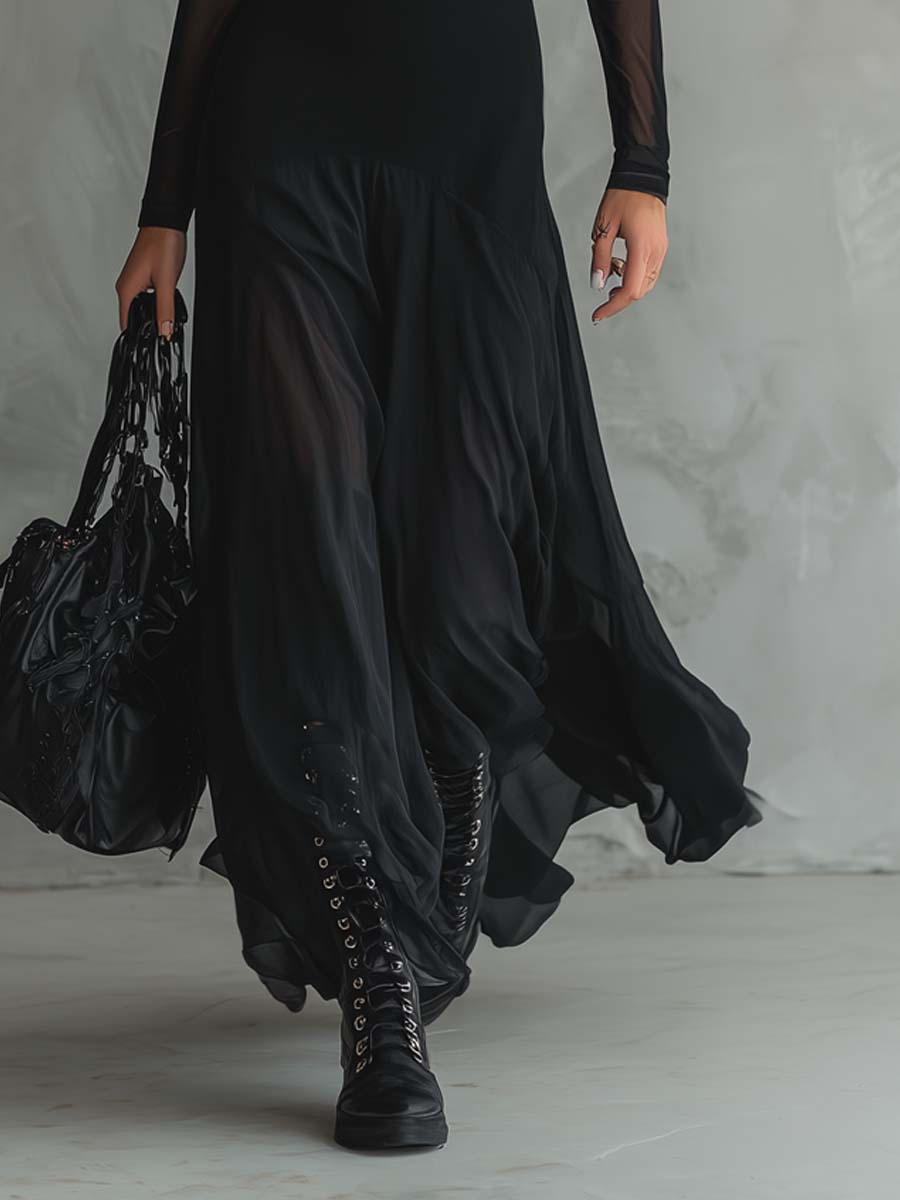 Robe Maxi Loose-fit en Tulle Noir