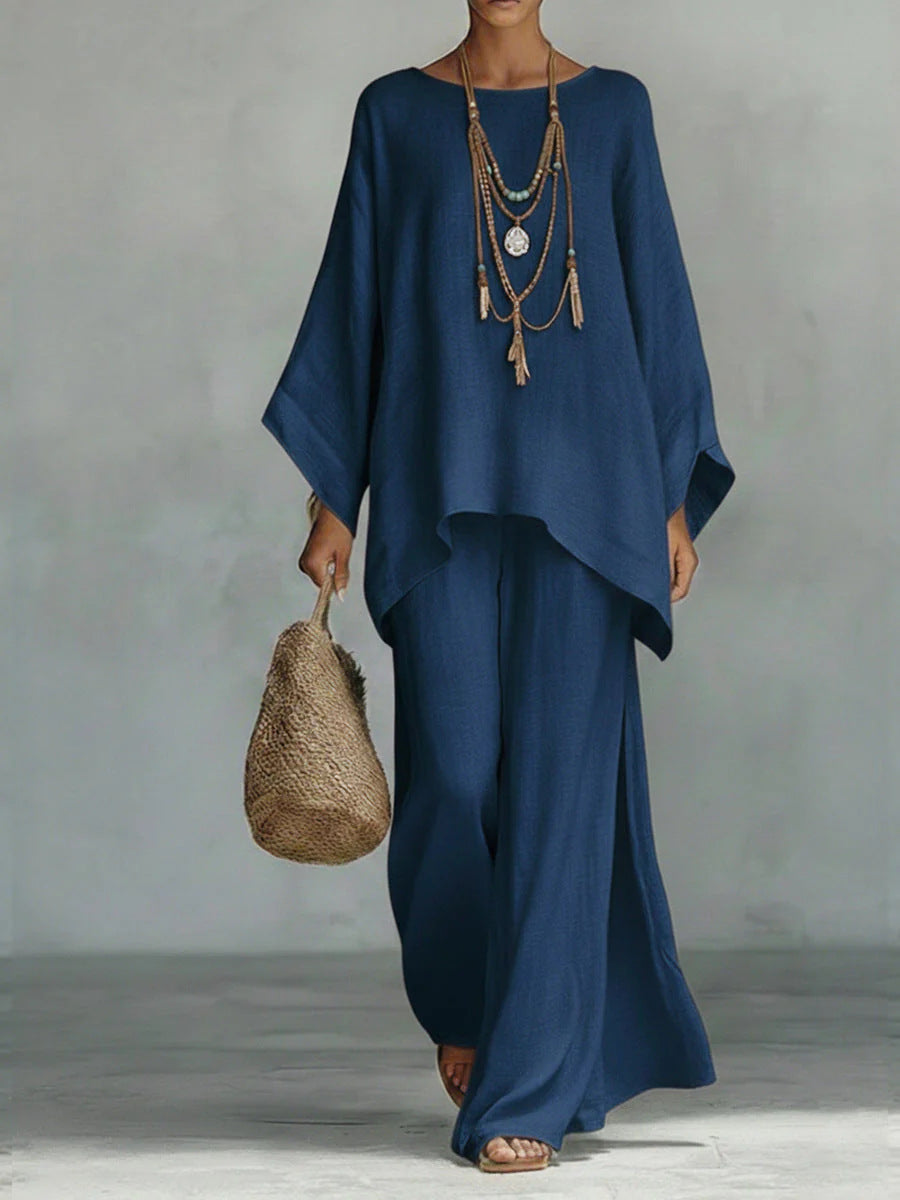 Beatrice - Ensemble de Haut et Pantalon Flowy en Mélange de Lin Minimaliste