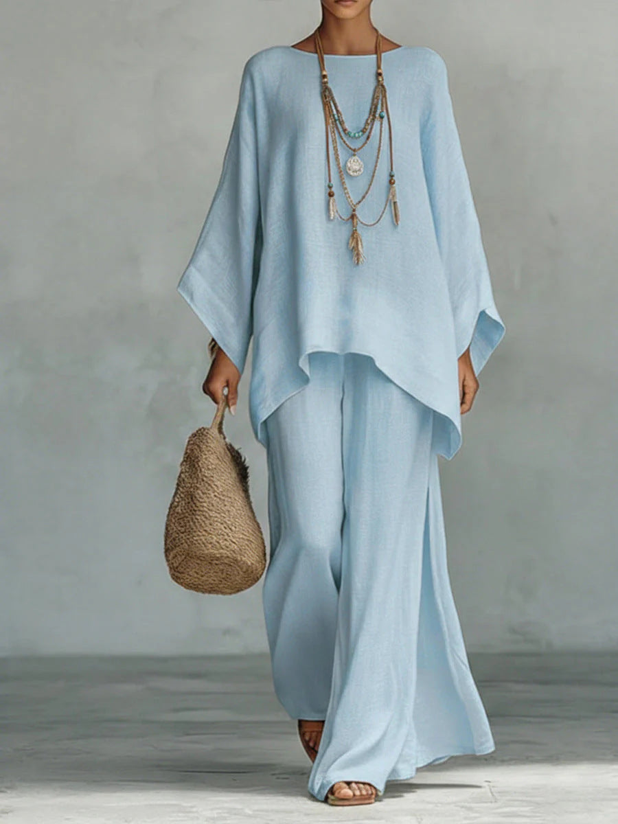 Beatrice - Ensemble de Haut et Pantalon Flowy en Mélange de Lin Minimaliste