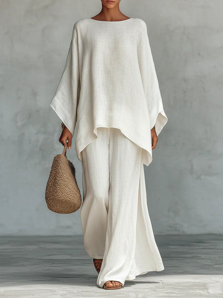 Beatrice - Ensemble de Haut et Pantalon Flowy en Mélange de Lin Minimaliste