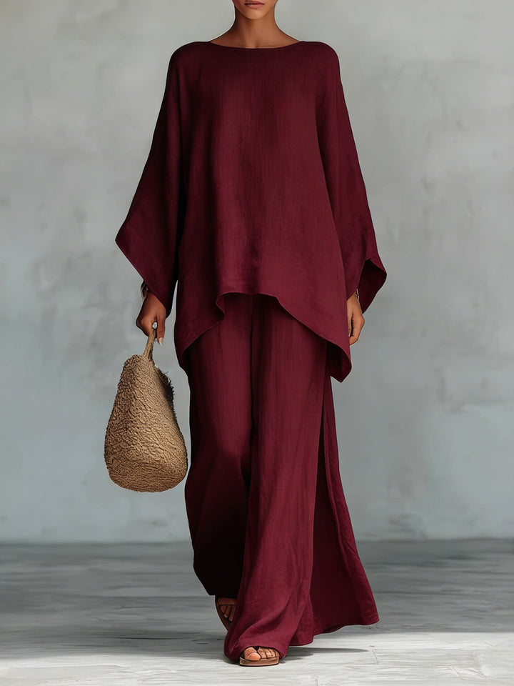 Beatrice - Ensemble de Haut et Pantalon Flowy en Mélange de Lin Minimaliste