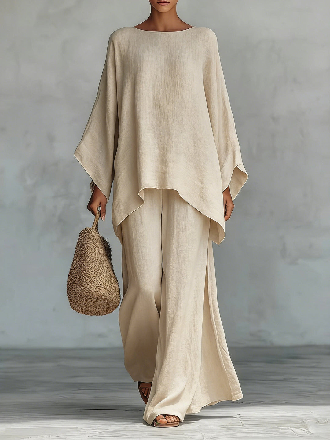 Beatrice - Ensemble de Haut et Pantalon Flowy en Mélange de Lin Minimaliste