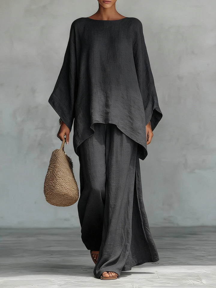 Beatrice - Ensemble de Haut et Pantalon Flowy en Mélange de Lin Minimaliste