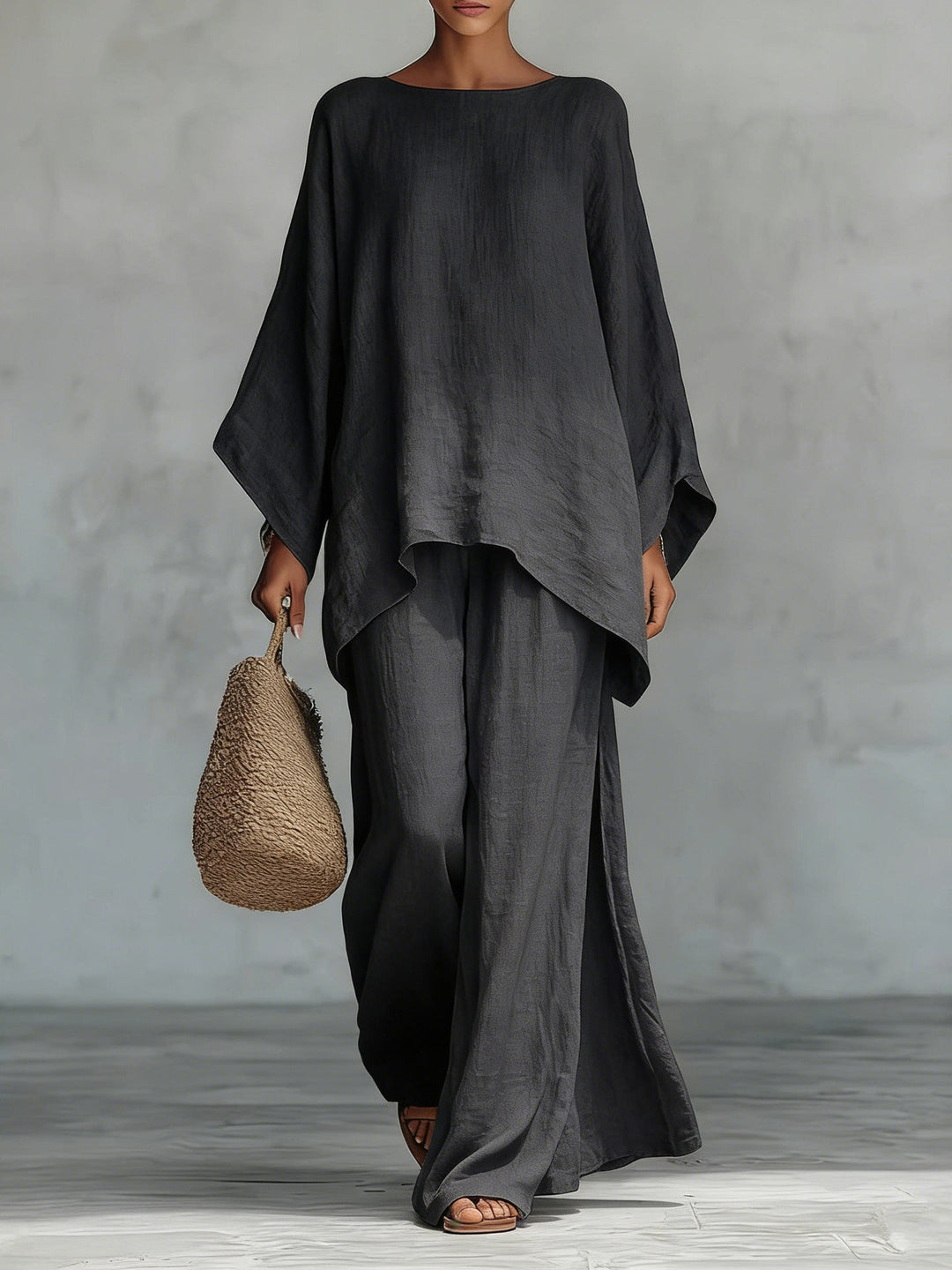 Beatrice - Ensemble de Haut et Pantalon Flowy en Mélange de Lin Minimaliste