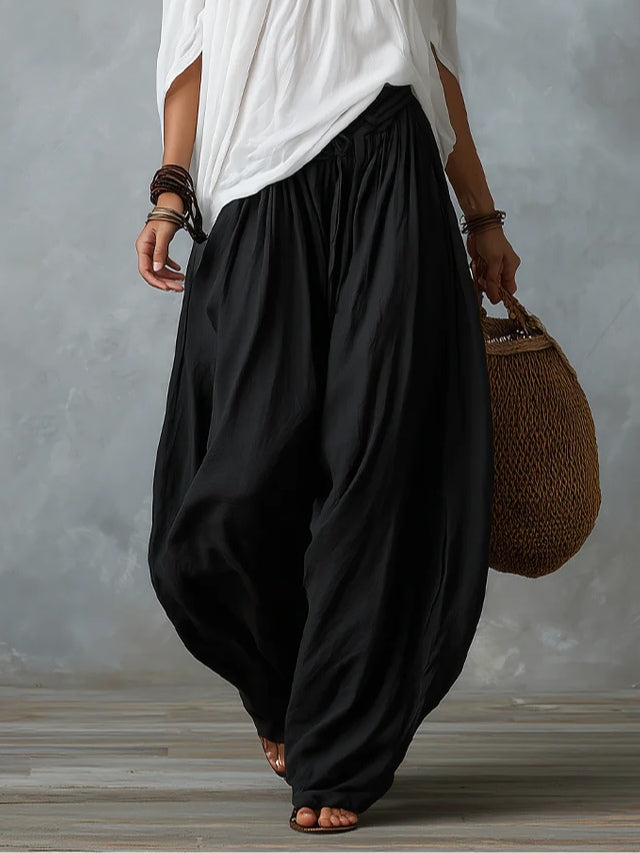 Mara • Ensemble de blouse blanche à épaules nues et pantalon palazzo noir