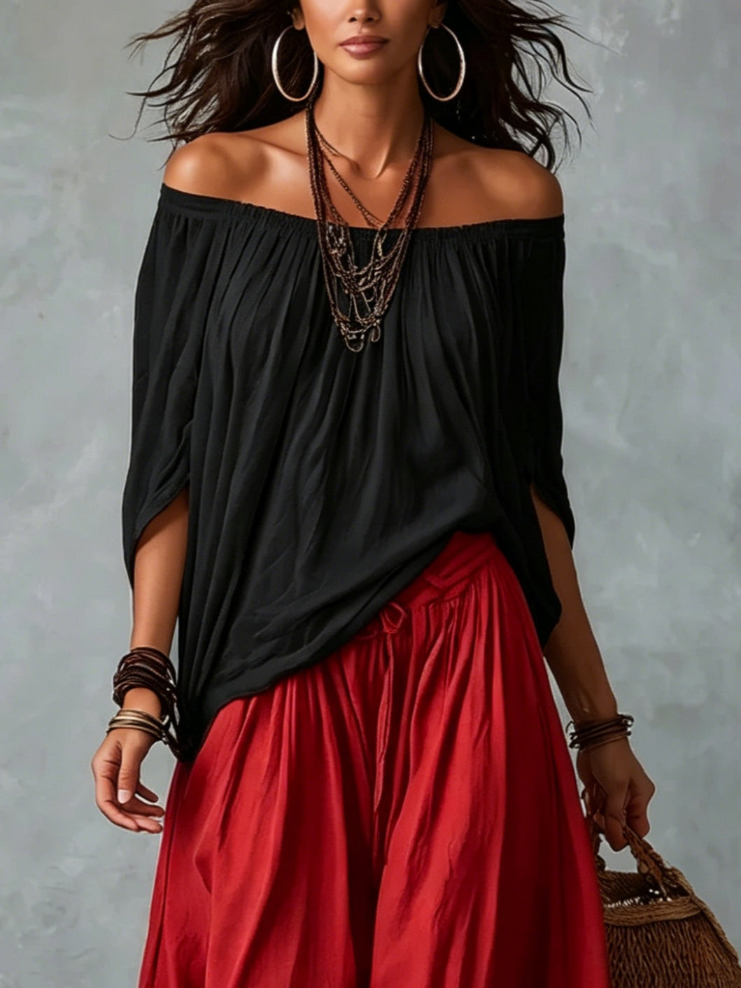 Ensemble Top Off-Shoulder & Pantalon Lantern