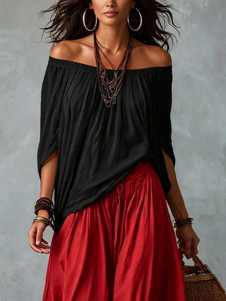 Ensemble Top Off-Shoulder & Pantalon Lantern