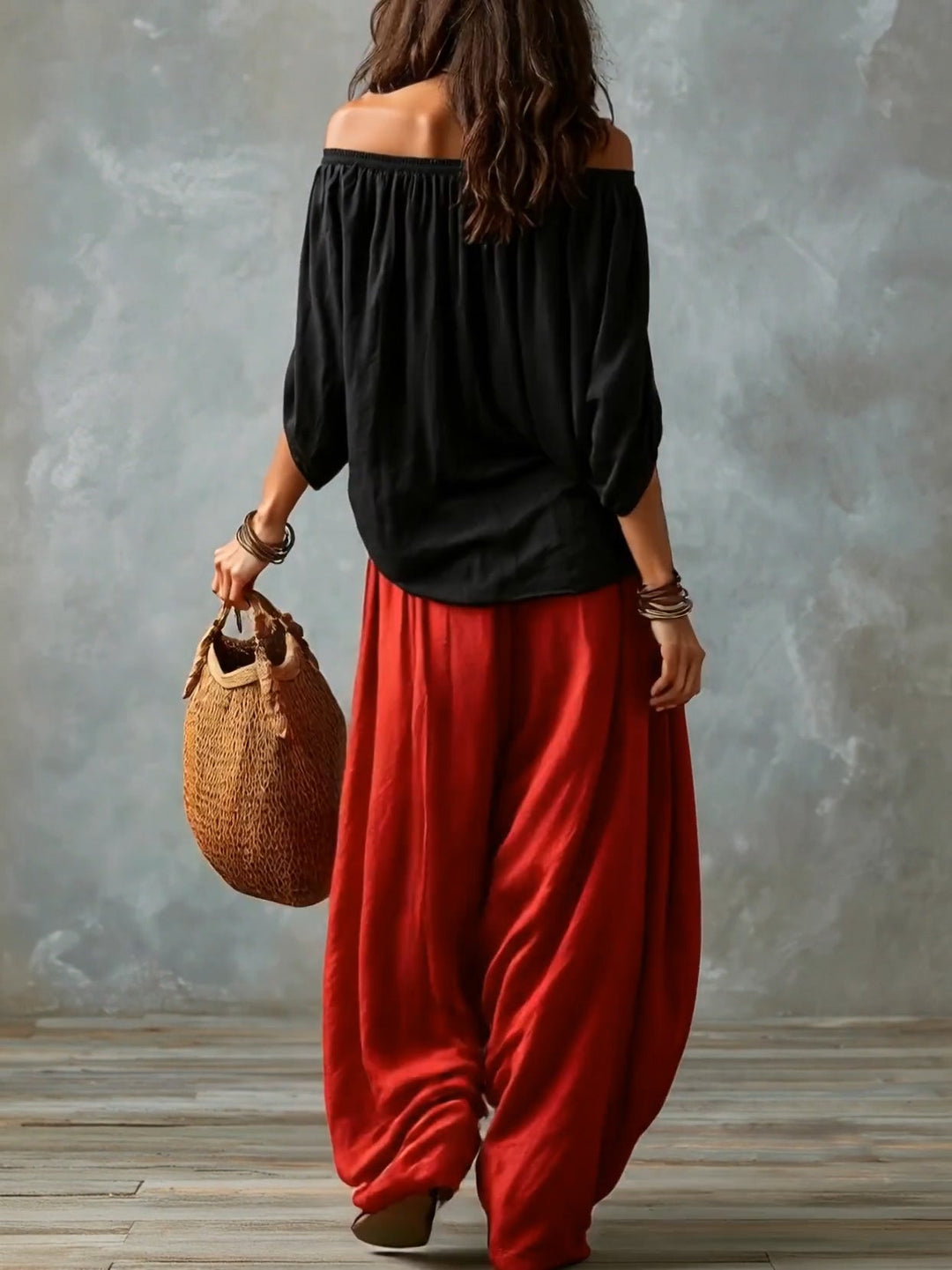 Ensemble Top Off-Shoulder & Pantalon Lantern