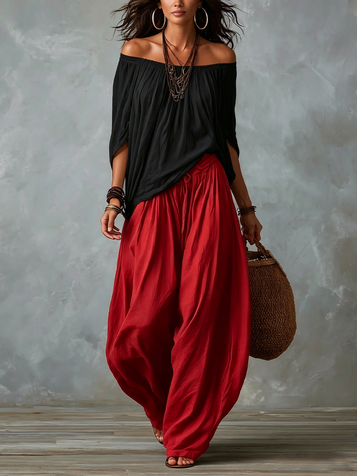 Ensemble Top Off-Shoulder & Pantalon Lantern
