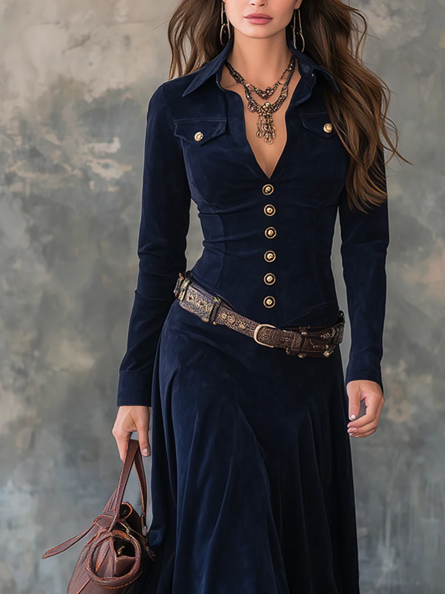 Diana | Robe longue en daim avec boutons