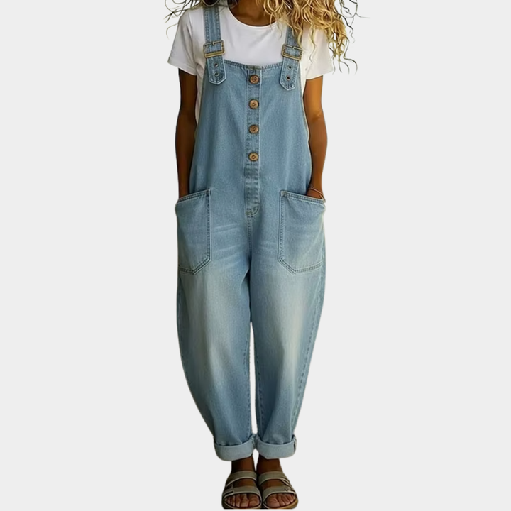 Carmen - Combinaison en denim vintage en coton doux avec bretelles ajustables