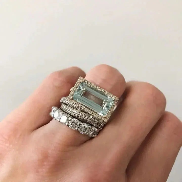Ensemble de Bagues en Verre Turquoise Vintage en Argent