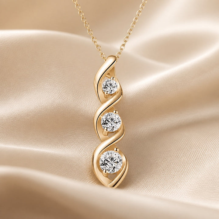 Collier en or blanc avec pendentif en forme d'infini et zircons