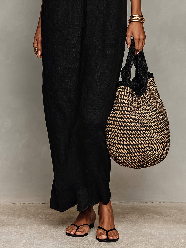 Robe Maxi Sans Manches en Mélange de Lin Minimaliste pour Femmes avec Bretelles Spaghetti MDZ1926C9Y