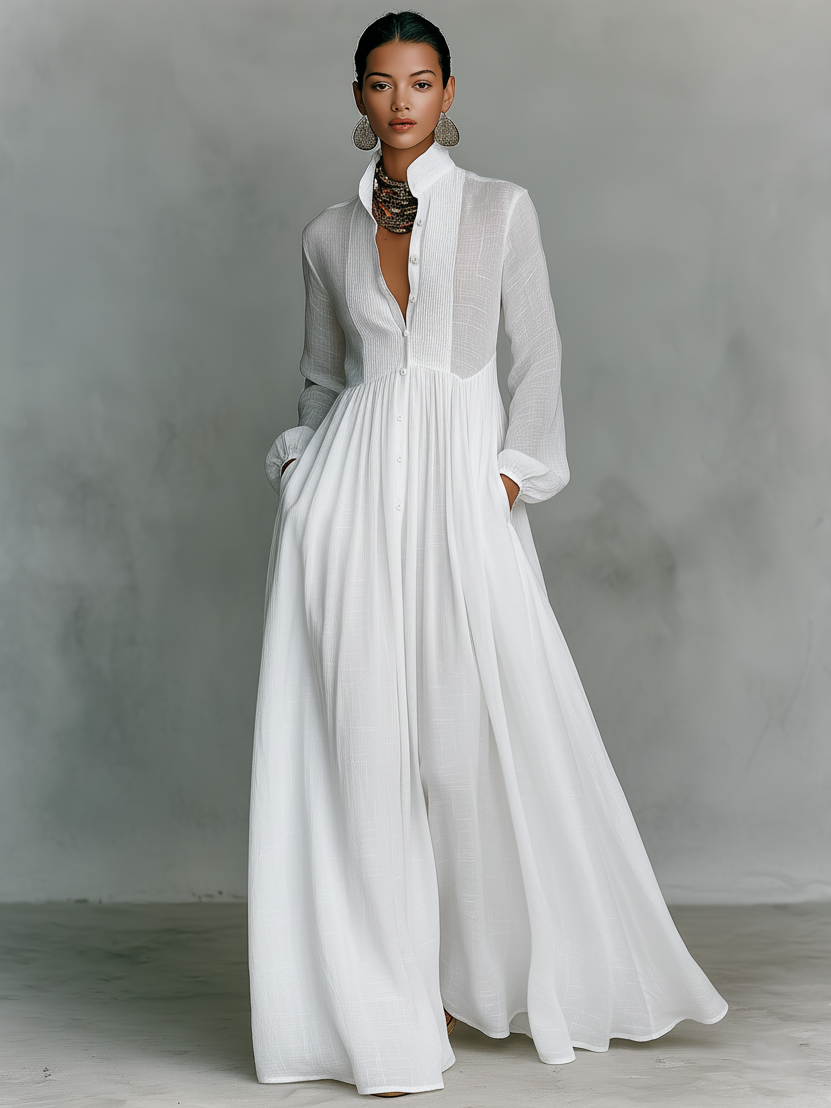 Robe Maxi Patchwork Col Montant