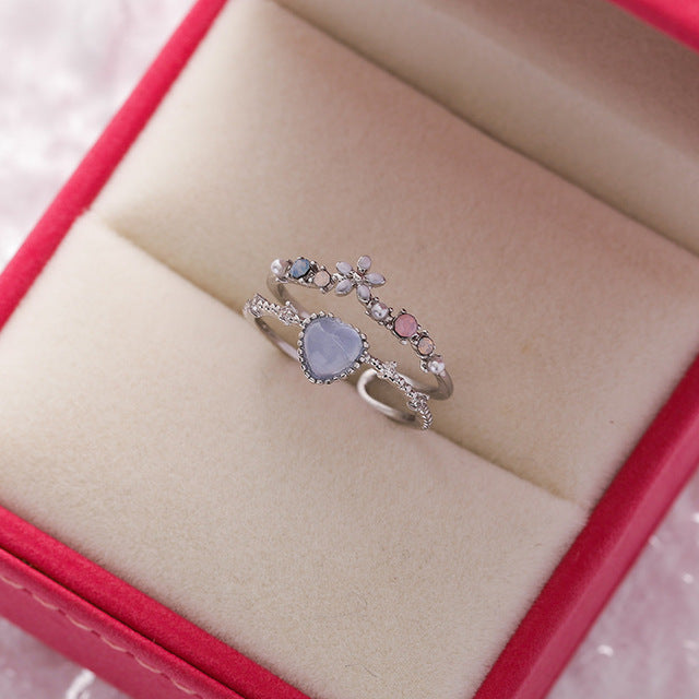Bague Ajustable en Pierre Bleue avec Zirconia en Argent Sterling