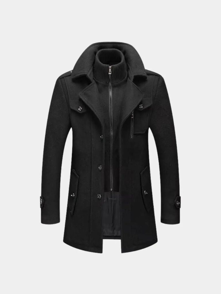 Manteau en Laine Noire Aristocratique - Viretti