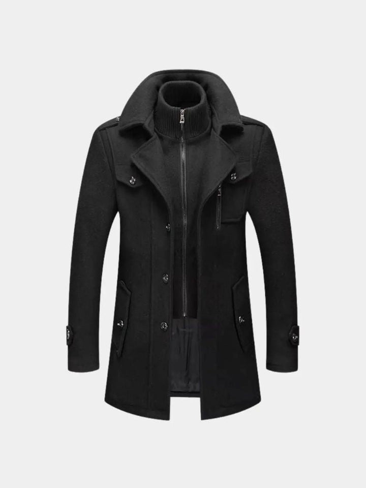 Manteau en Laine Noire Aristocratique - Viretti