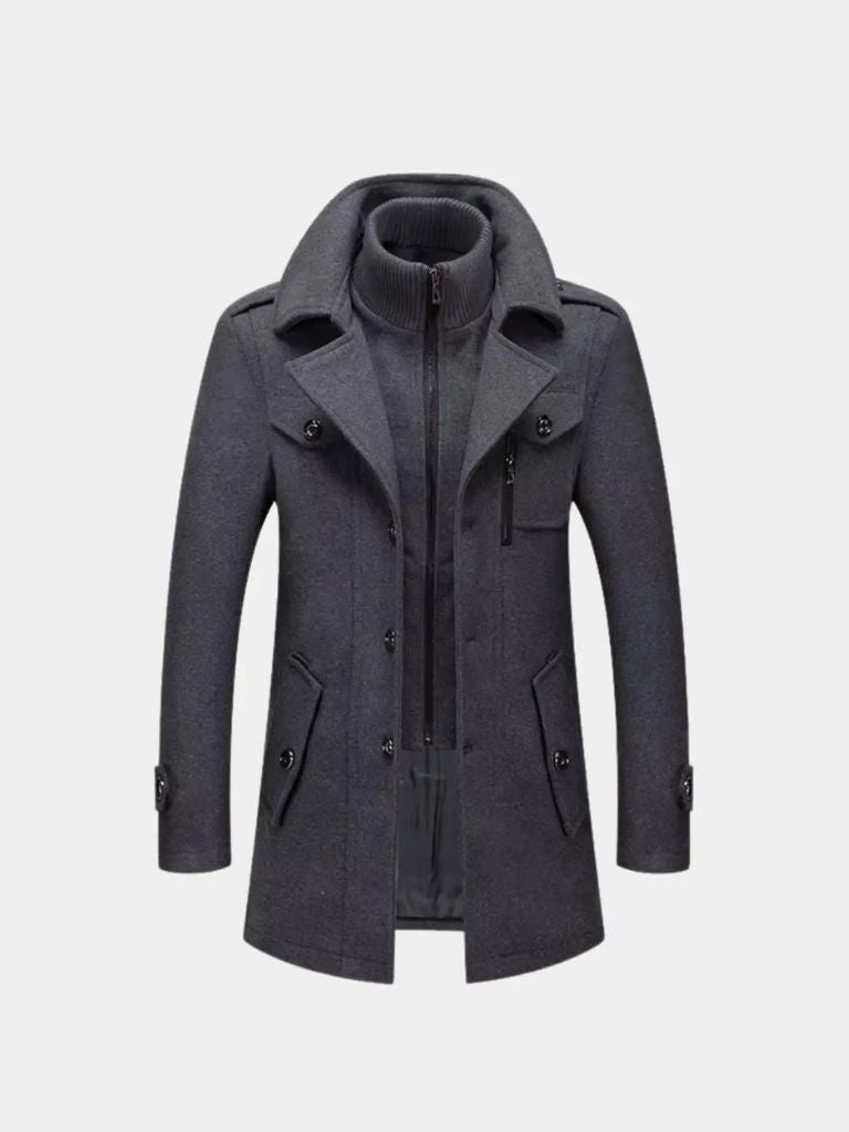 Manteau en Laine Noire Aristocratique - Viretti