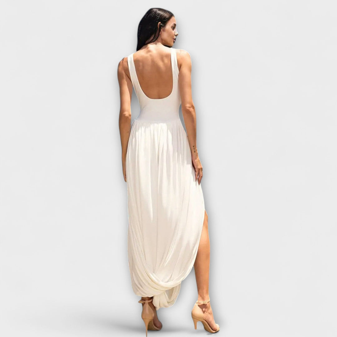 Maxi robe avec jupe drapée et fente latérale