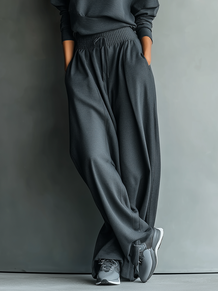 Ensemble Top Oversized à Col Roulé en Charbon et Pantalon Large pour Femmes MDA2435L7T