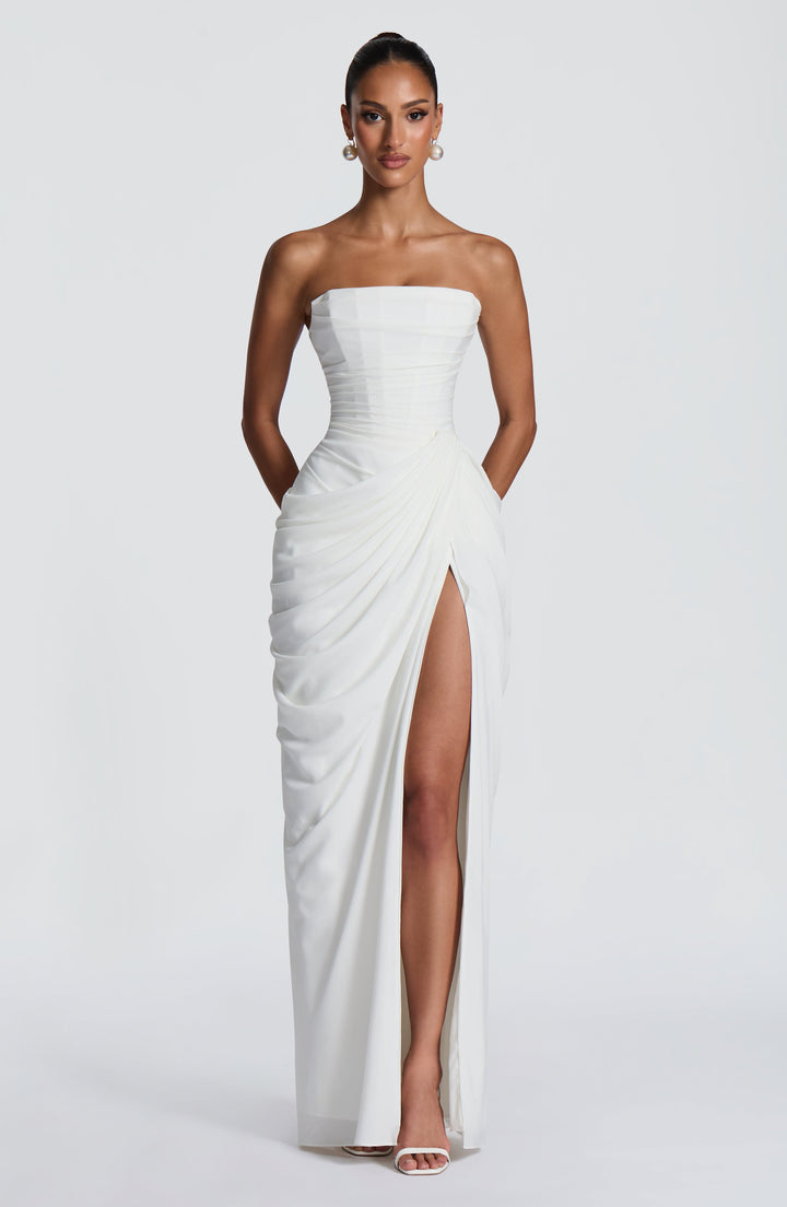 HANNAH | Robe maxi élégante avec drapé et fente haute