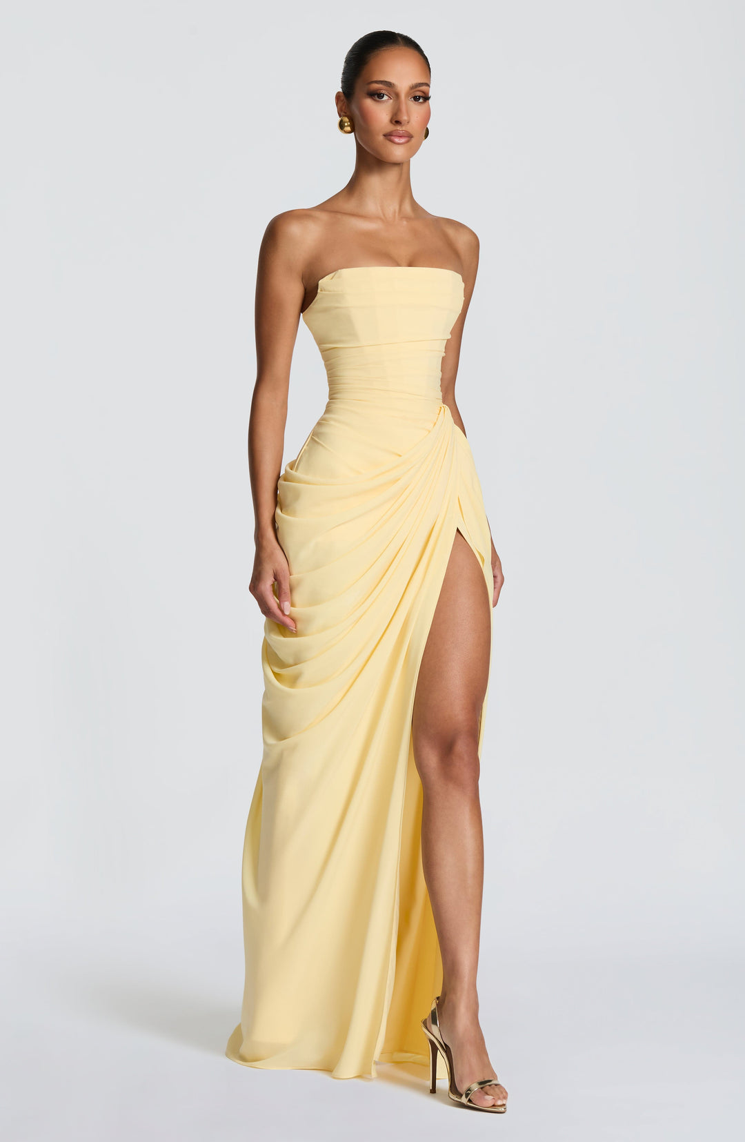 HANNAH | Robe maxi élégante avec drapé et fente haute