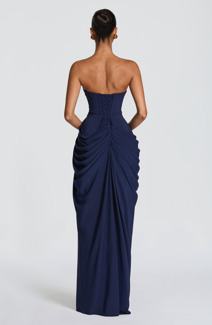 HANNAH | Robe maxi élégante avec drapé et fente haute