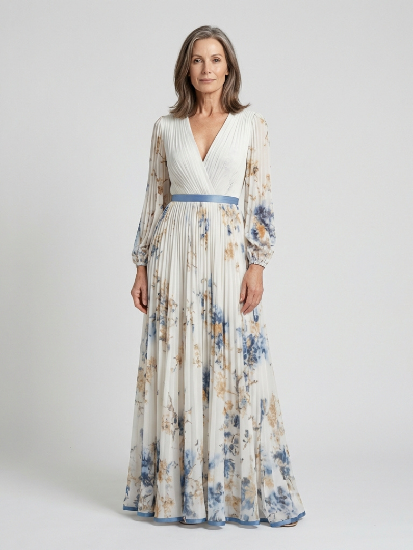 Lavinia | Robe maxi à manches longues et décolleté en V avec motif floral