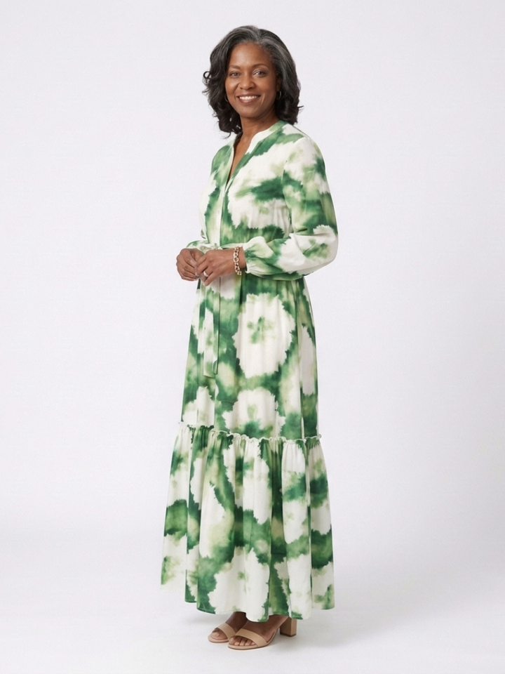 Sabine | Robe maxi à manches longues et nœud à la taille