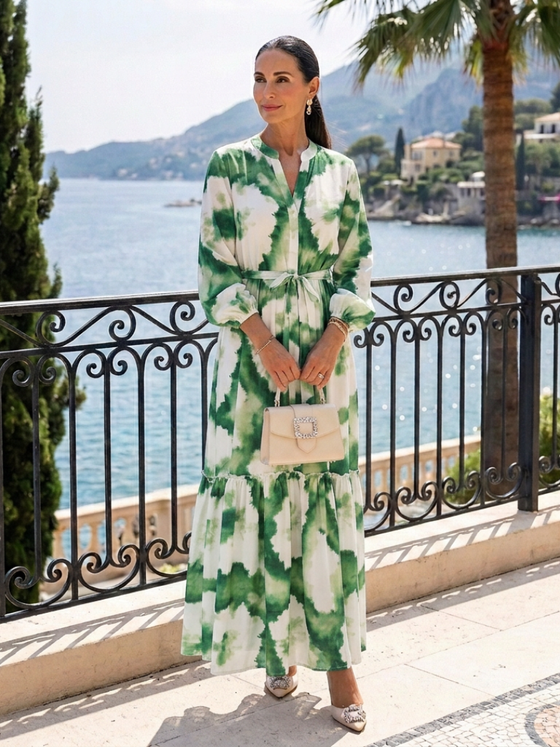 Sabine | Robe maxi à manches longues et nœud à la taille