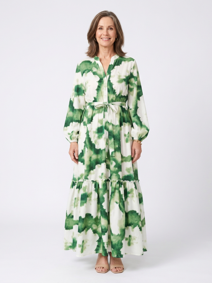 Sabine | Robe maxi à manches longues et nœud à la taille