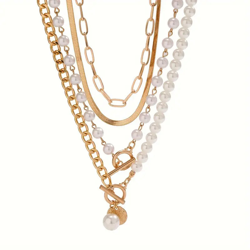 Collier Vintage en perles et chaînes en or