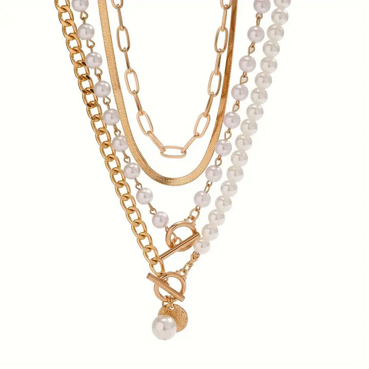 Collier Vintage en perles et chaînes en or
