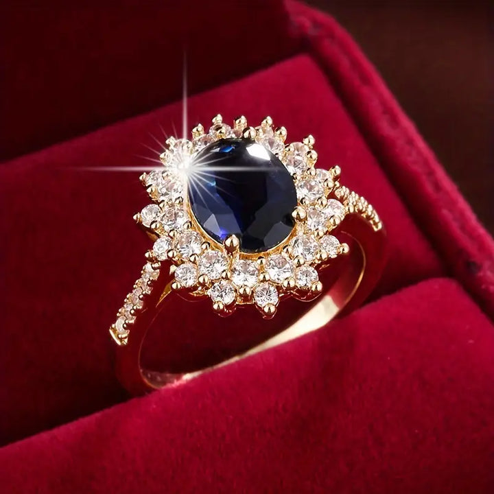 Bague Halo avec Saphir Doré