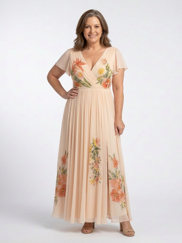 Calista | Robe Maxi à Encolure en V et Manches Courtes