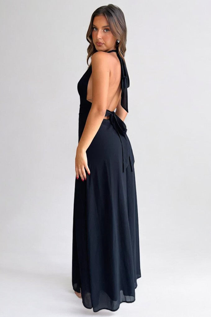 LILLI | Robe Maxi Halter Élégante avec Fente Haute