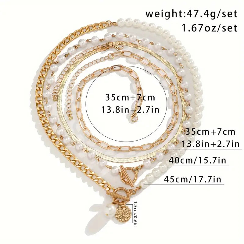 Collier Vintage en perles et chaînes en or