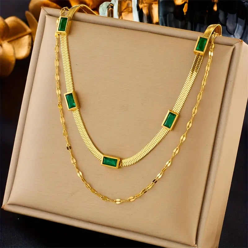 Collier Sorella Gem Double Couche Rétro Doré