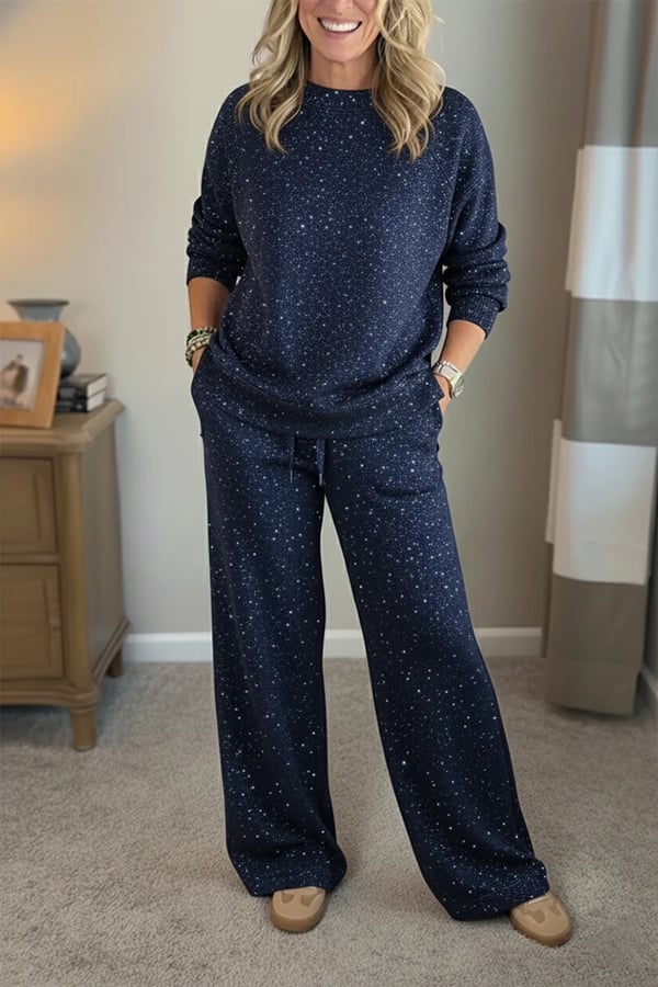 Viviana | Col rond, brillant, couleur uniforme, ensemble décontracté