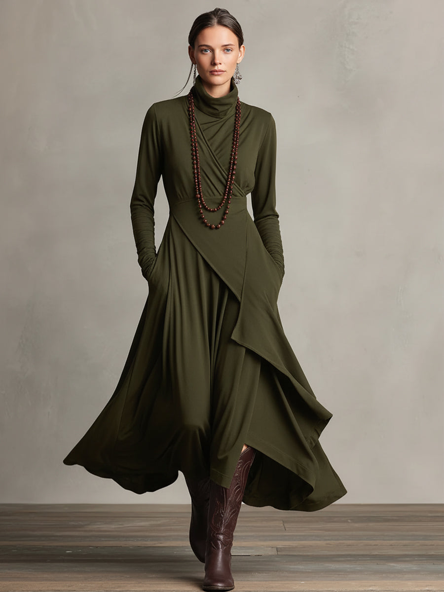 Robe Maxi Asymétrique Plissée en Coton Boho Violet pour Femmes MDA2055J9I