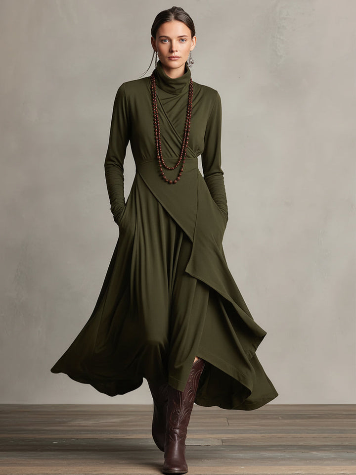 Robe Maxi Asymétrique Plissée en Coton Boho Violet pour Femmes MDA2055J9I