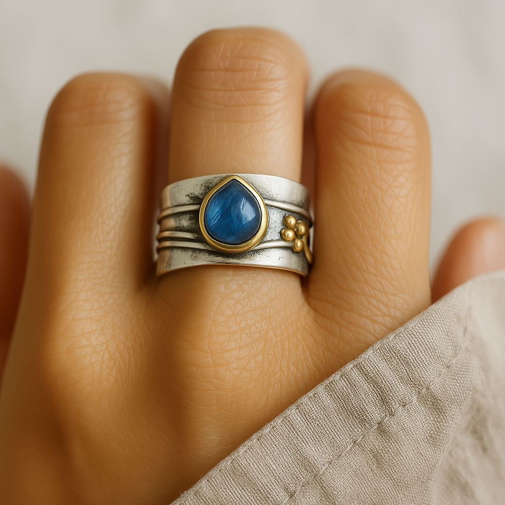 Bague Vintage Saphir Bleu en Argent Doré