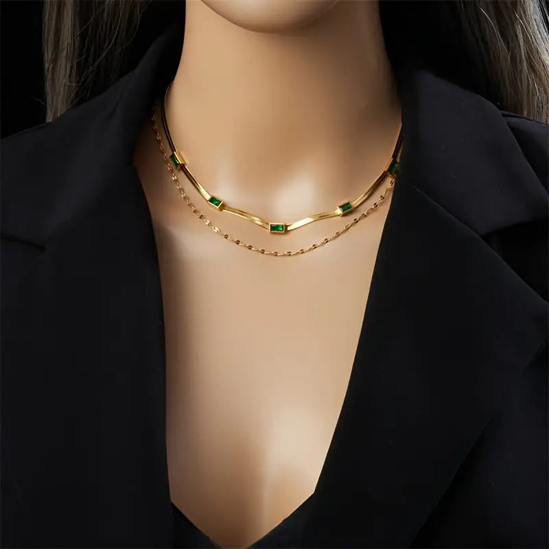 Collier Sorella Gem Double Couche Rétro Doré