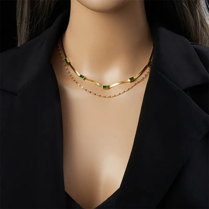 Collier Sorella Gem Double Couche Rétro Doré