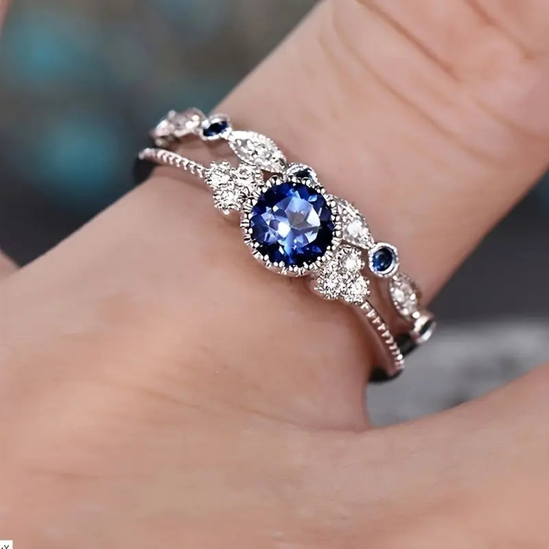 Bague Halo avec Saphir en Argent