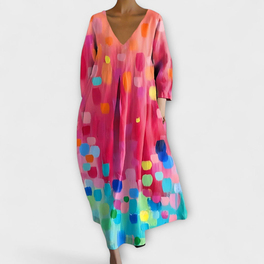 Fiona - Robe Longue et Colorée avec Décolleté en V