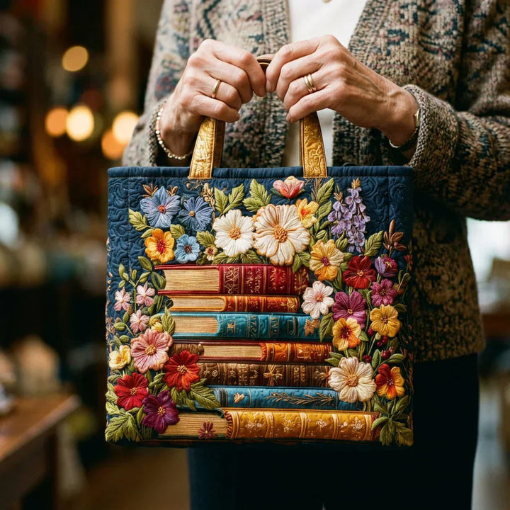 Sac artisanal – Impression florale et livres